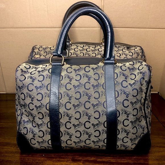 CELINE Navy Blue and Grey Monogram Boston Carry On Overnight Travel Bag 30cm - Picture 3 of 17